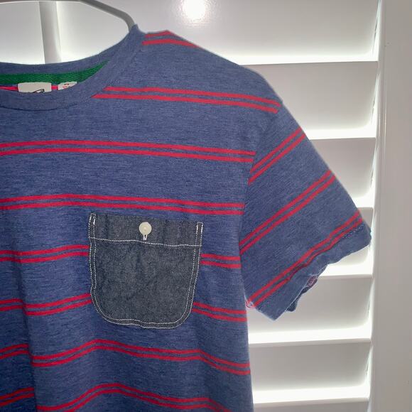 Uniqlo Michael Bastian Shirt Blue Red Stripe Pocket Crew Neck - Picture 9 of 10